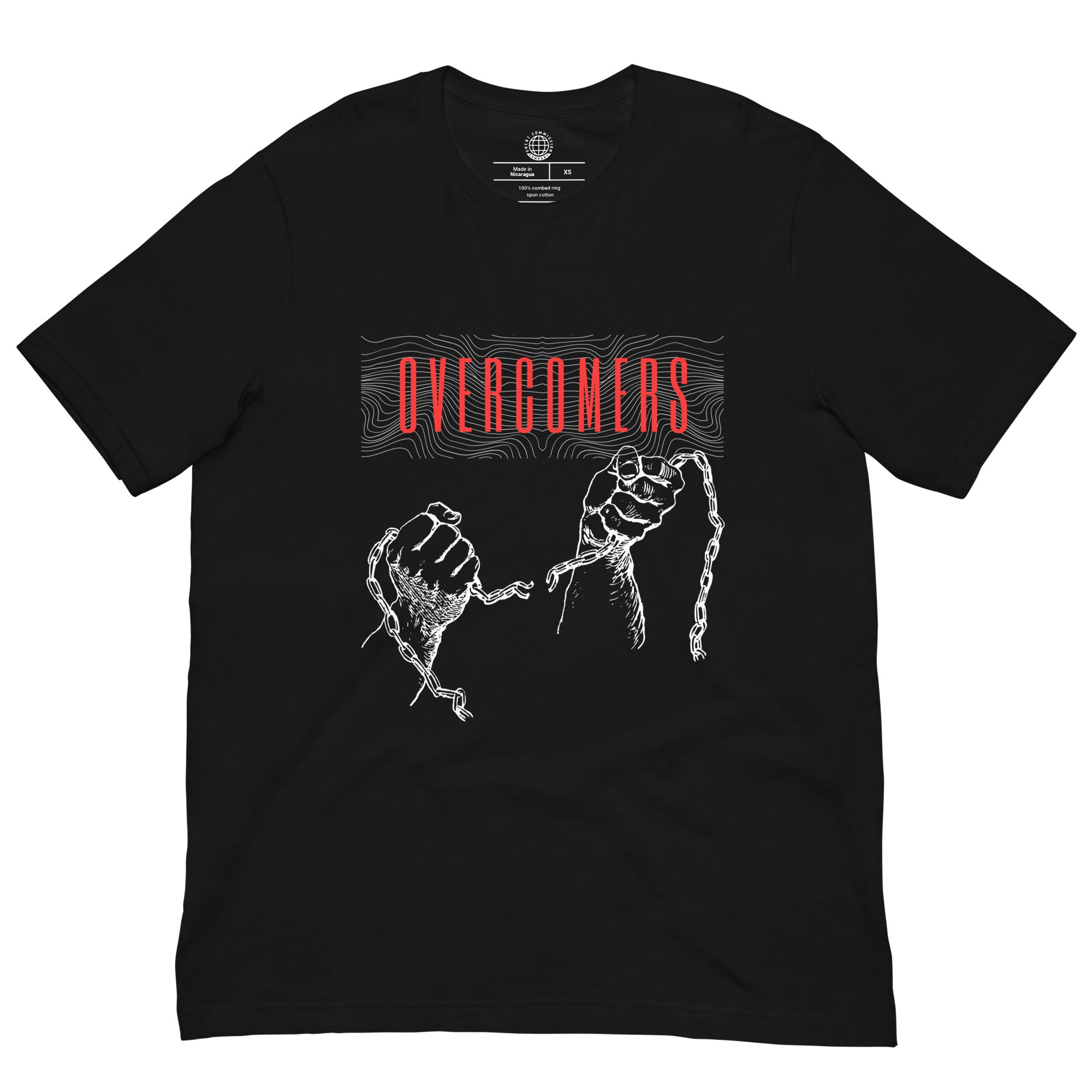 Overcomers Red Broken Chains T-Shirt - Black - Front