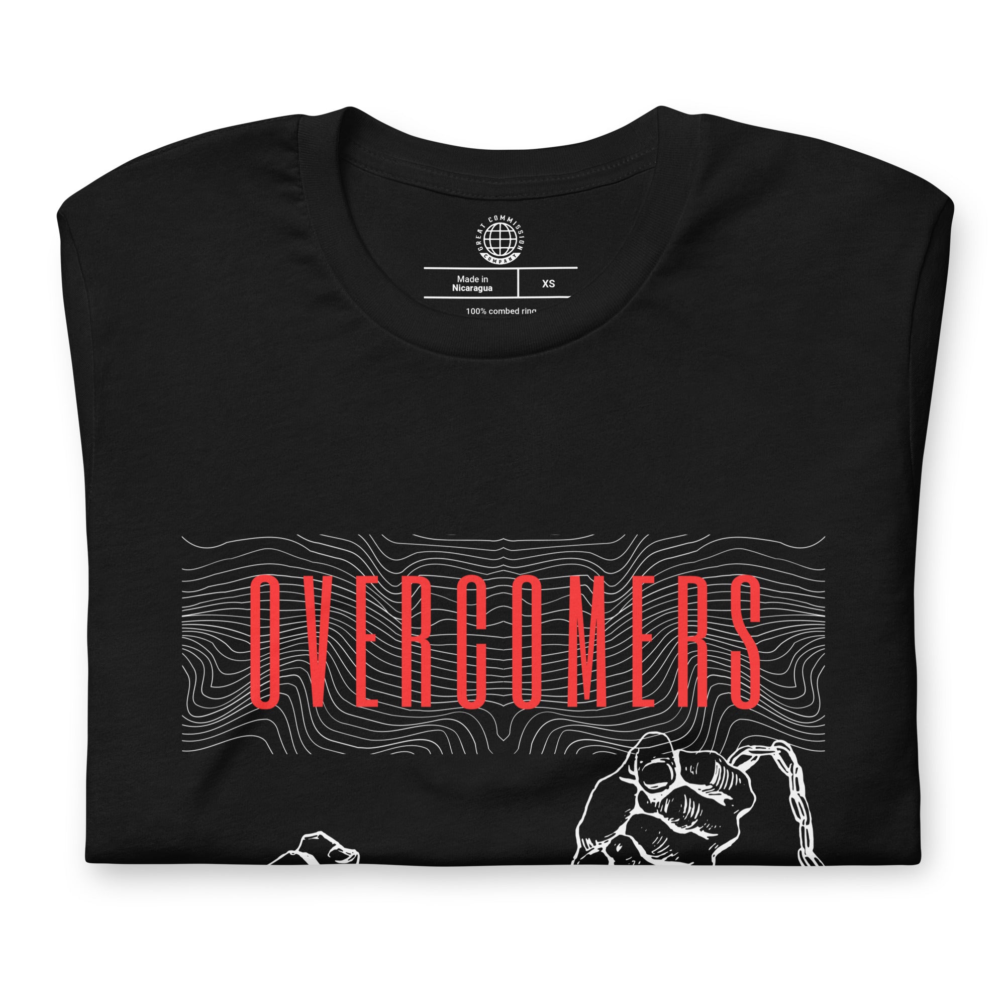 Overcomers Red Broken Chains T-Shirt - Black - Folded