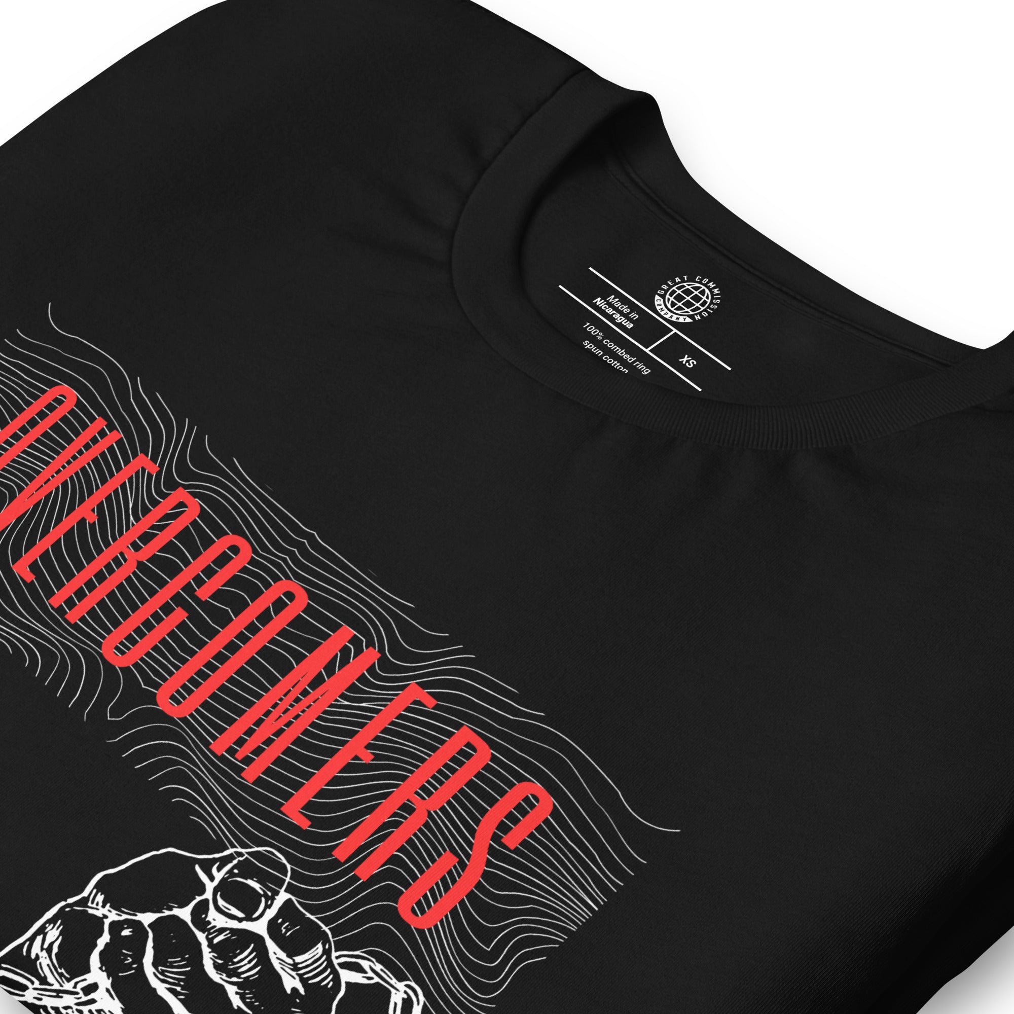 Overcomers Red Broken Chains T-Shirt - Black - Close up