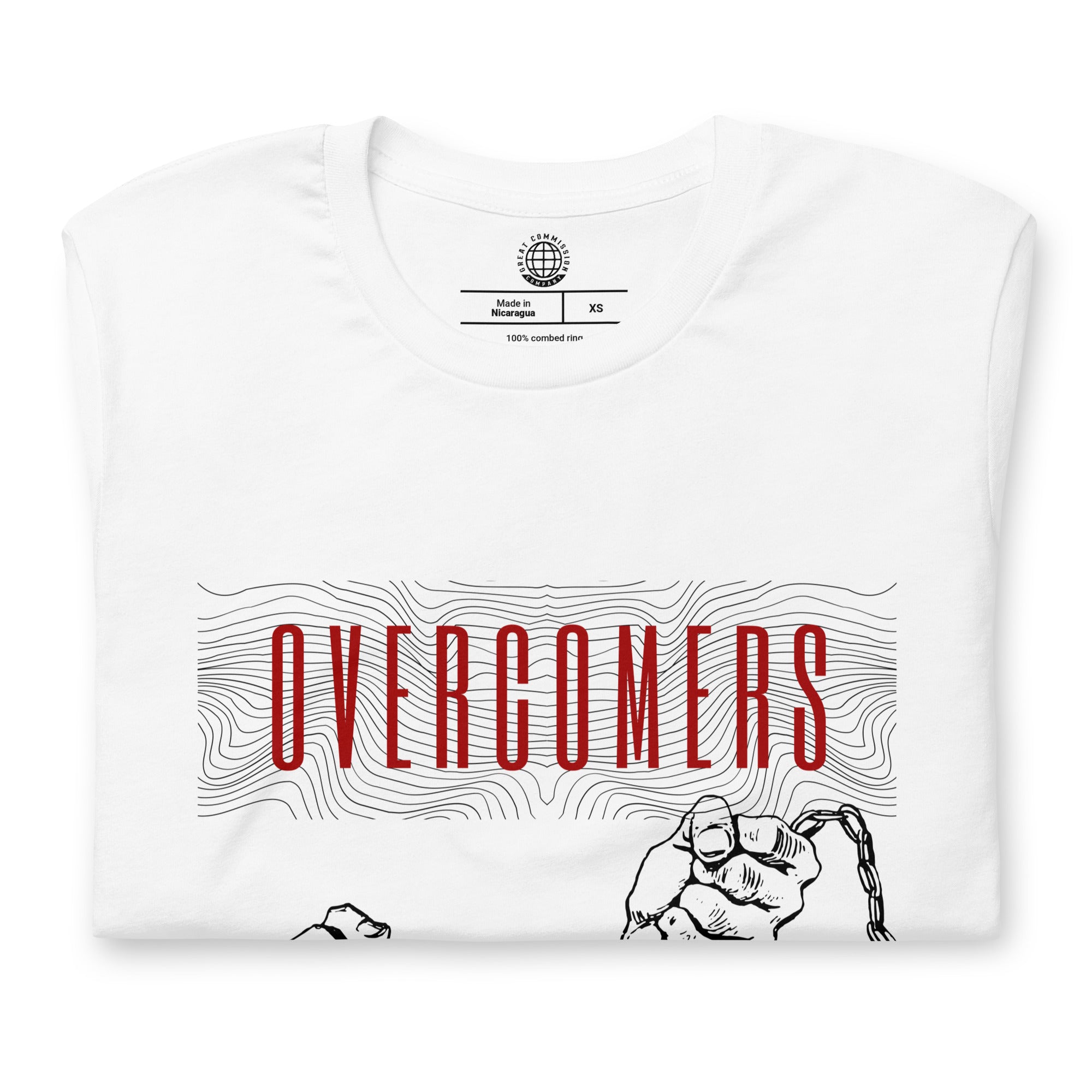 Overcomers Red Broken Chains T-Shirt - White - Folded